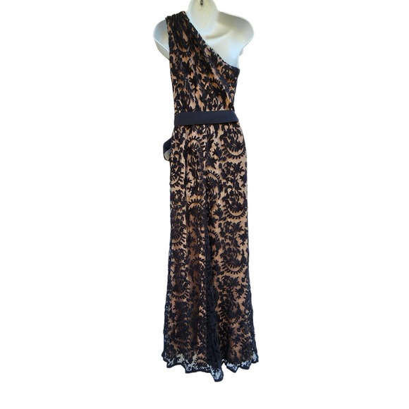 Tadashi Shoji one shoulder black lace cocktail party maxi dress 2 - Picture 7 of 13